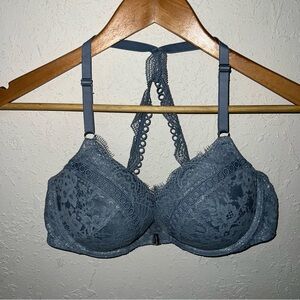 Victoria Secret Dream Angeles Push-up Bra Blue Lace Front Closure Size 36C.